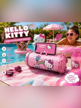 🎀 Hello Kitty Pink Boombox Speaker – Bluetooth, Cute & Portable 💖